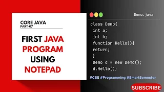 First Java Program using Notepad Core Java Telugu Explained