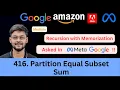LeetCode 416 Partition Equal Subset Sum Dynamic Programming Asked in MAANG