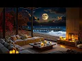 Download Lagu Deep Sleep with Relaxing Jazz at Night on Autumn Beach - Cozy Apartment for Study, Focus