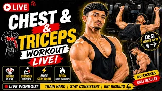 🛑CHEST & TRICEPS WORKOUT LIVE 🔥 | Build Bigger Chest & Stronger Arms 💪 #fitness