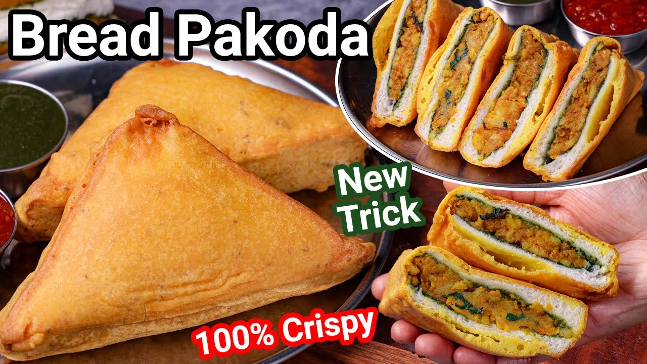 Street Style Bread Pakoda with Simple New Trick   Aloo Masala Stuffed Bread Pakora - Tea Time Snack