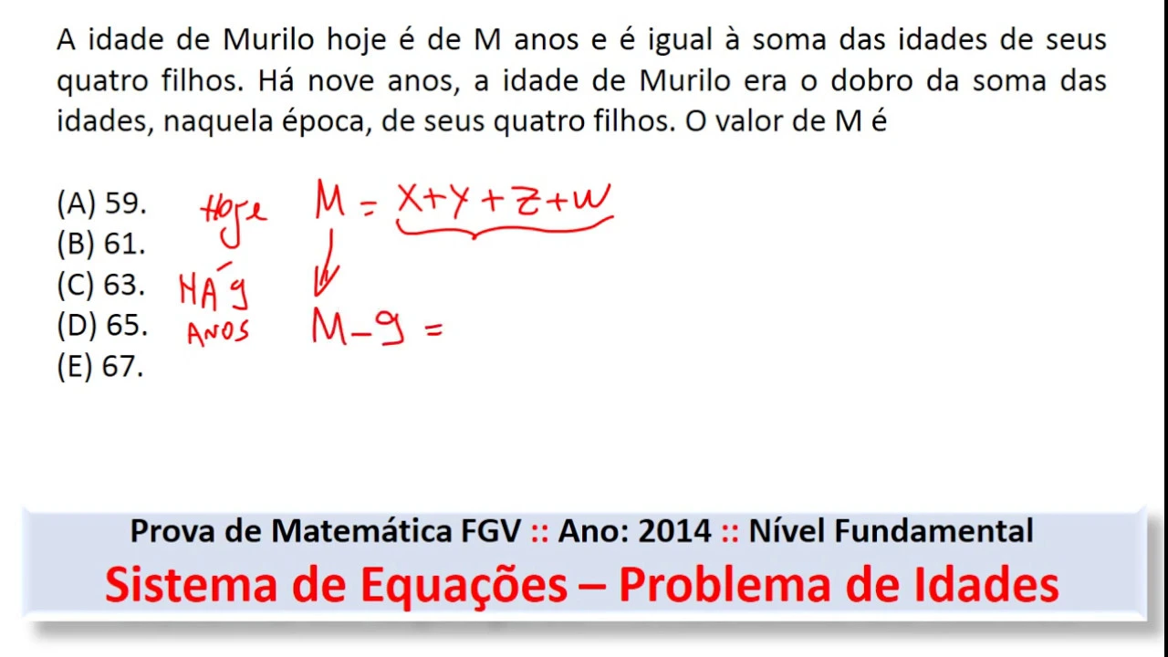 Sistema de Equações   Problema de Idades #FGV Q30 2014 Prova de Matemática #Concurso