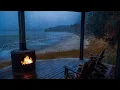 Download Lagu 🔴 Sitting on the Porch Watching the Rainy Sea and Warm Fire 🔥| A Healing Place with Natural Sounds