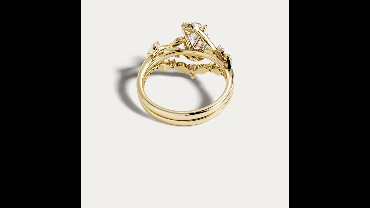 Eleonora丨Oval Cut Floral Vine Lab-Grown Diamond Engagement Ring Set
