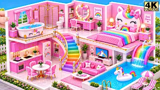🦄🌈 Relaxing DIY: Building Pink Unicorn Mermaid House with a Pool & Bedroom! 🌈 | DIY Miniature House