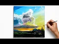 Dramatic Clouds Sunset Cabin Acrylic Lesson