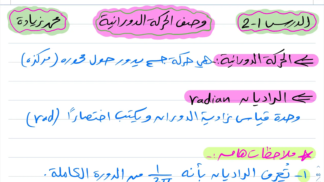 وصف الحركة الدورانية فيزياء ثاني ثانوي 1444