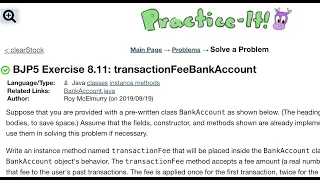 Java Practice It Exercise 8 11 transactionFeeBankAccount classes instance methods