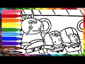 Draw and Color Peppa Pig George Pig and Madame Gazelle on an Airplane Drawings for Kids