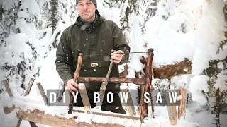 DIY Bushcraft Bow Saw ❄️ Winter in Tiny Log House - Swedish Torch - ASMR