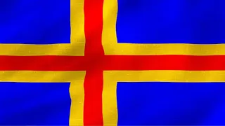 Aland Islands National Anthems With Waving Flag 
