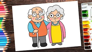 How To Draw Cute Grandparents Grandpaa And Grandmaa Drawing 