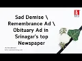 Book Obituary ad Death Announcement Sad Demise Ad in Srinagar s leading Newspaper