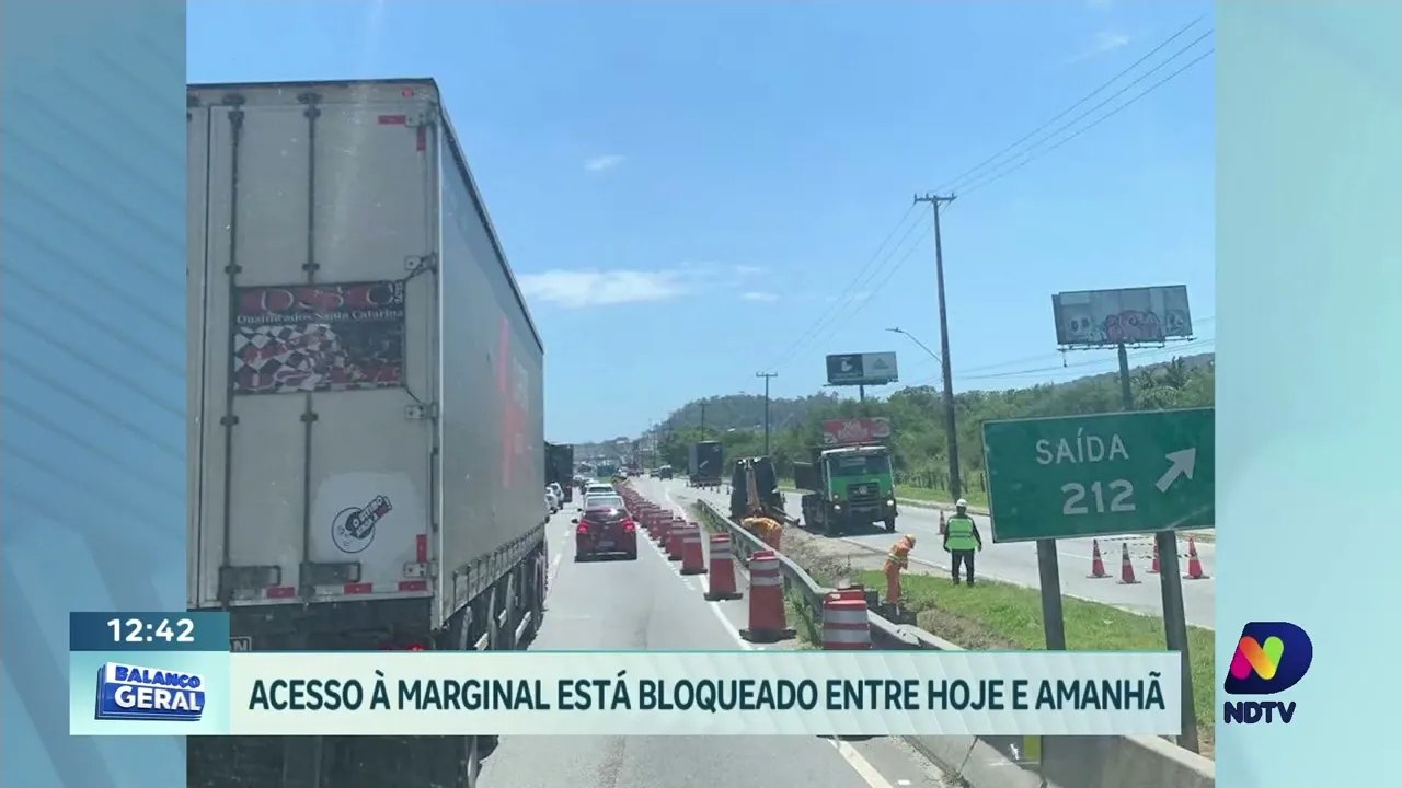 Bloqueio na BR-101 em Palhoça: acesso à marginal interditado para obras
