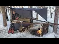 Download Lagu Winter Camping in Raised Bushcraft Shelter - Level 100 Campfire Cooking