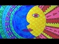 Mexican Sun and Moon Drawing - A Study of Warm and Cool Colors Organic and Geometric Patterns