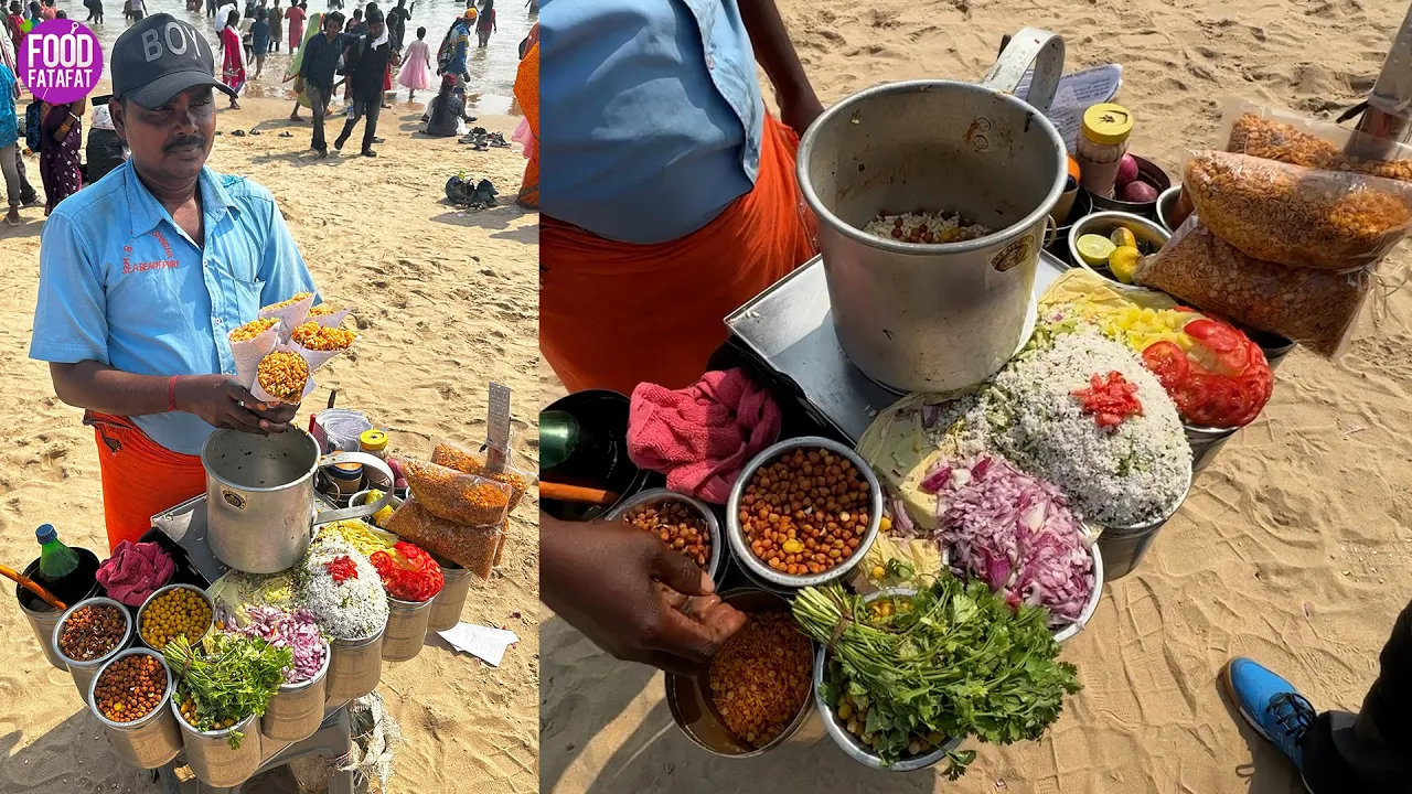 Puri Beach Hardworking Bhaiya Selling Odisha Style Authentic Jhalmuri Rs. 30 l Puri Dham Food Tour