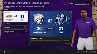 College Football 26 James MadisonYr 2 DYNASTY vs Duke