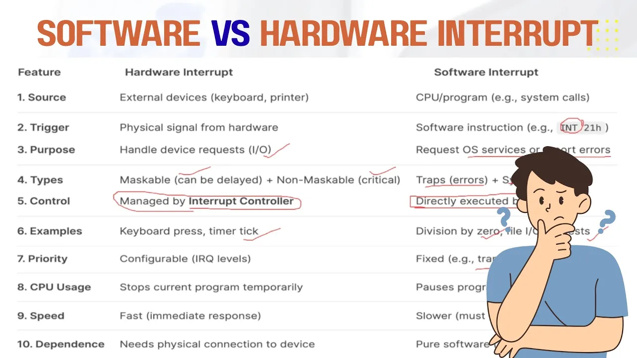 Difference Between Hardware Interrupt and Software Interrupt in COA