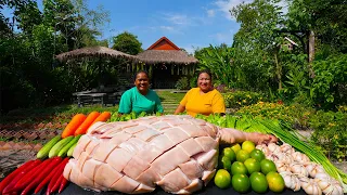 Real Local Market Buying Whole Pork Thigh to Cook Yummy Stew Pork