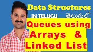 Queues using Arrays and linked list Data Structures in Telugu Queues in Telugu