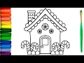 House Drawing and Coloring for kids Gingerbread House coloring for kids and toddlers
