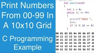 Print Numbers From 00-99 In A 10x10 Grid C Programming Example