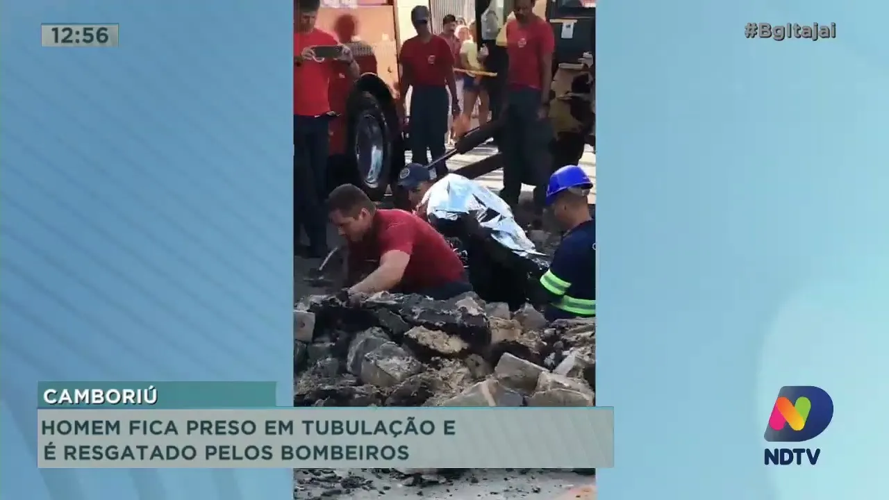 Homem fica preso em tubulação e é resgatado pelos bombeiros