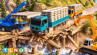 Old Bridge COLLAPSES Under Heavy Delivery Trucks! 🚛💥 New Concrete Bridge Construction Simulation