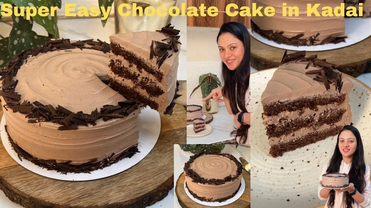 Super Easy Way to Make Chocolate Cake  No Oven, No Eggs Whipped Ganache Birthday Cake In Kadai, Cake