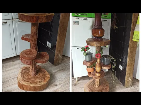 Download MP3 como fazer aparador para vasos feito com bolachas e tronco de madeiras#floreira#móveis #artesanatos