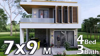 Small House Design 7x9 Meter 23x30 Ft – 4 Bedrooms, 3 Bathrooms