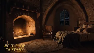 Cozy Medieval Castle Bedroom w Fireplace Snow Ambience - Crackling Fire Wind Sleep Sounds ASMR