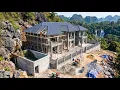 TIMELAPSE - Building a 1000m Forest Villa for a Young Woman with Stone Bricks and Cement