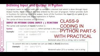 CLASS-9 CODING IN PYTHON PART-5 INPUT AND OUTPUT FUNCTIONS AND ERROR HANDLING with PRACTICAL