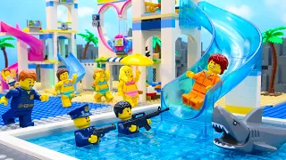 High-Speed Police Escape Run Challenge in LEGO Water Park | LEGO Land | Lego Stop Motion