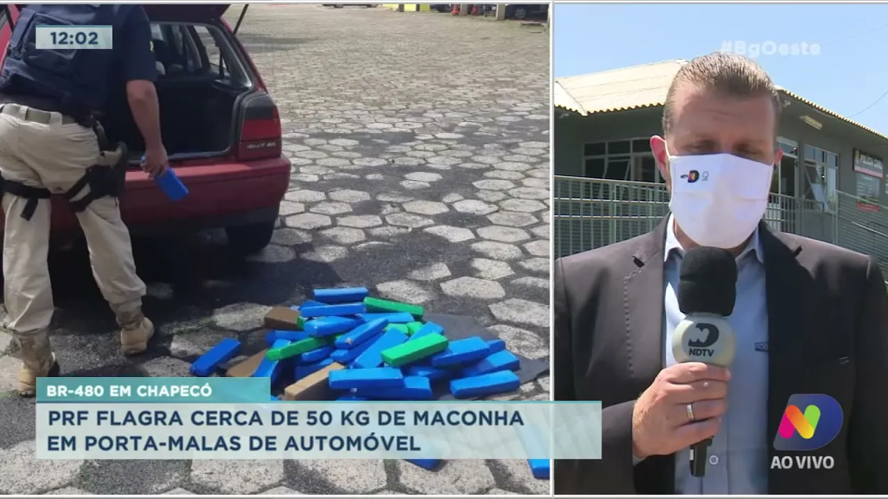 PRF flagra cerca de 50kg de maconha em porta-malas de automóvel em Chapecó