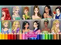 Coloring Disney Princess Anime Cinderella Ariel Jasmine Belle Snow White Anna Elsa - Coloring Pages