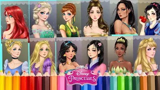 Coloring Disney Princess Anime Cinderella Ariel Jasmine Belle Snow White Anna Elsa - Coloring Pages