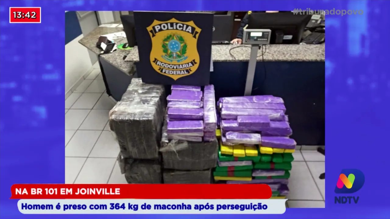 Na BR-101, em Joinville, homem é preso com 364 kg de maconha após perseguição