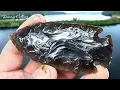 Flintknapping a Thin Slab Of Rainbow Obsidian With Indirect Percussion