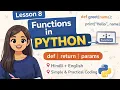 Lesson 8 - Functions in Python def return parameters explained in Hindi Python for Beginners