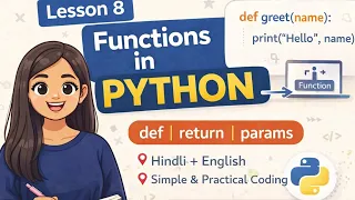 Lesson 8 - Functions in Python def return parameters explained in Hindi Python for Beginners