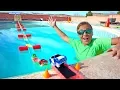We Built a Giant Floating Electric Car Magic Tracks Bridge to Cross the Water