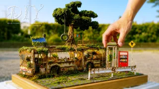 DIY☺︎miniature 中古で購入した古いバスが、小さな家になりました。The old bus I bought second-hand became a small house.