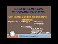 Data types Constants and Variables Java Programming 3350703 Mrs K M Jha