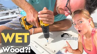 ⛵️WRECKING OUR RIG & ROTTEN mast step?! | DIY Sailboat Teak Deck Removal | Hallberg Rassy 352