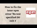 How to fix the issue npm error No test specified exit 1