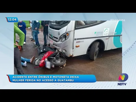 Acidente entre ônibus e motoneta deixa mulher ferida no acesso a Guatambu