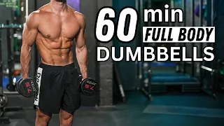 60 Min FULL BODY DUMBBELLS Workout | No Repeat | Rowan Row